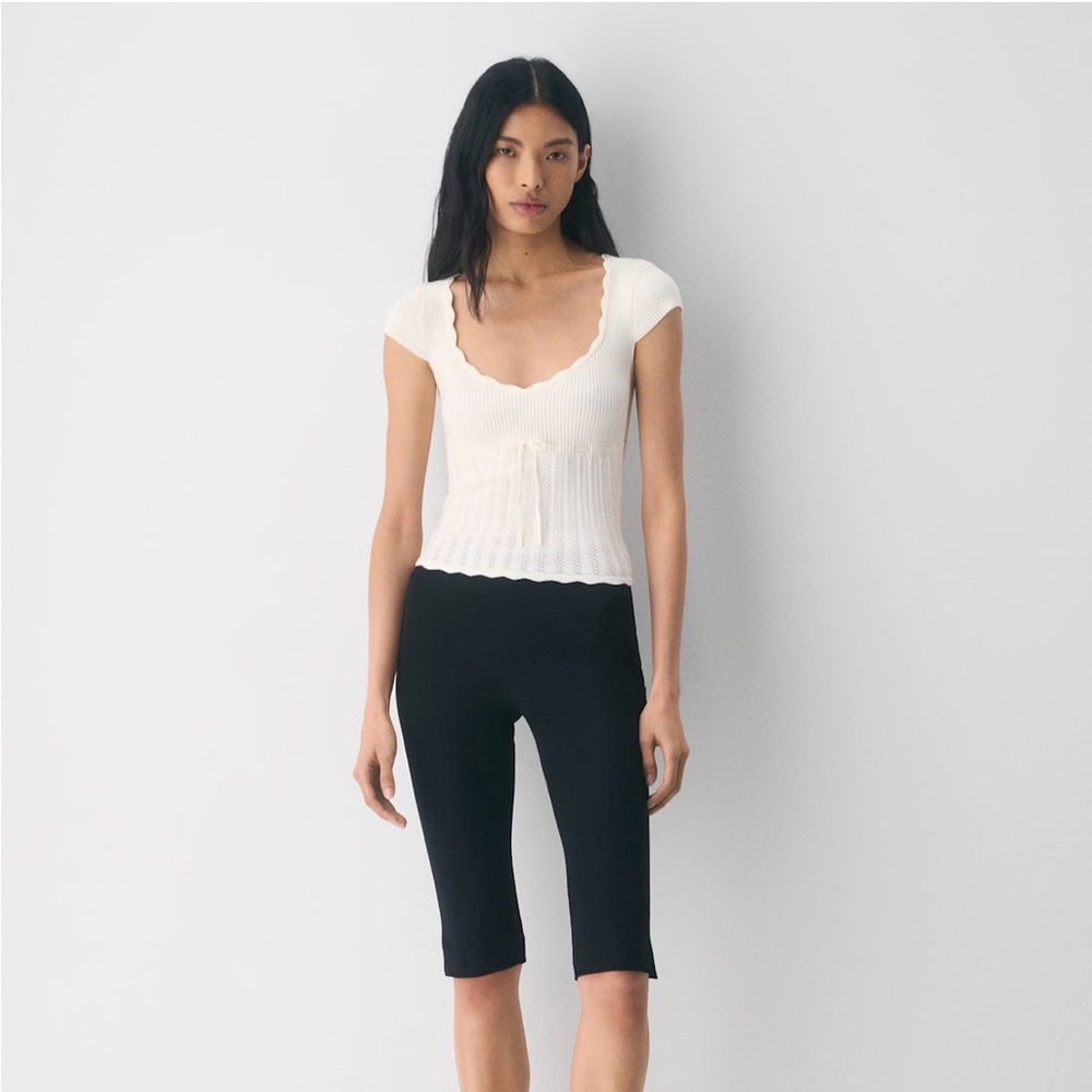 Aritzia White Textured Knit Blouse